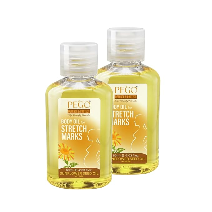 PEGO Stretch Mark Oil for Pregnancy, Maternity Body Oil for Stretch Mark Prevention & Reduction, Hydrating Skin Care, 4.06oz (2Pack)