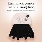 Kitsch Nylon Hair Ties No Damage - Stretchable Elastics for Strong All-Day Hold, Ponytail Holders | Hair Accessories for Women & Girls | Ideal Gifts for Women - Black, 12 Pcs