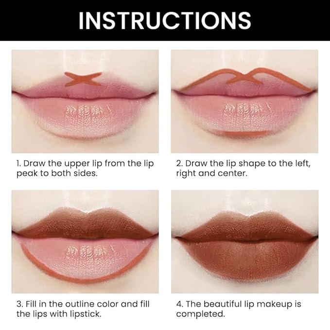 evpct 3Pcs Light Nude Dark Deep Brown Matte Lip Liner and Lipstick Combo Set Kit for Women, Magic Lipstick 24 Hours Original Lip Liner Makeup Stain Gloss Plumper Long Lasting Waterproof labial