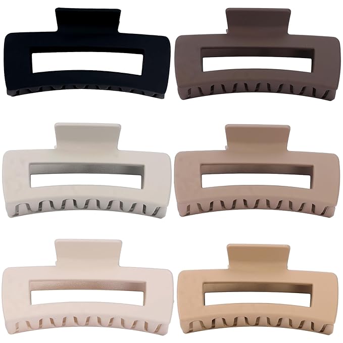 4 Inch Big Hair Claw Clips 6 Pcs Large Claw for Thick Hair Square Hair Clips for Women Rectangle Hair Clips Nonslip Acrylic Banana Jaw Clips Hair Accessories for Girls (Regular)