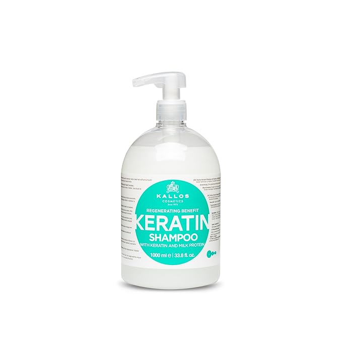 Kallos KJMN Keratin Regenerating Shampoo with keratin and milk protein for dry, damaged and chemically treated hair – Pump 1000 ml - 33,81 Fl Oz