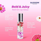 Blossom Scented Roll on Lip Gloss and Juicy Jelly Moisturizing Lip Care Nourishing Lip Oil, 2 Pack, Strawberry