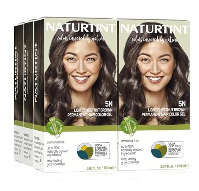 Naturtint 5N Light Chestnut Brown Permanent Hair Color (Pack of 6), Ammonia Free, Vegan, Cruelty Free, up to 100% Gray Coverage, Long Lasting Results (Packaging may vary)