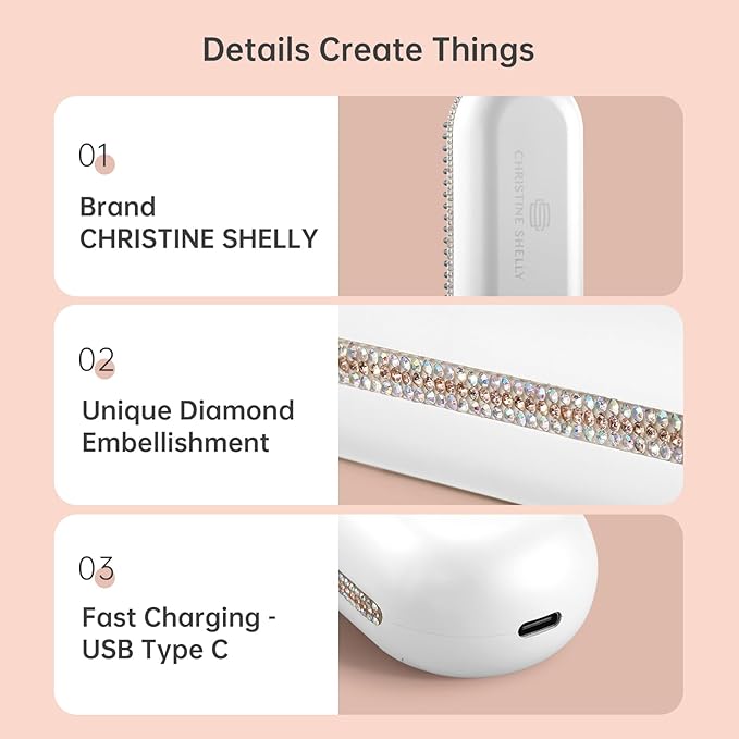 Hair Straightener Brush, Portable Cordless Straightening Brush for Travel, Negative Ion Hot Comb Hair Straightener with 9 Temps for Women, Anti-Scald Ceramic, Fast Charge