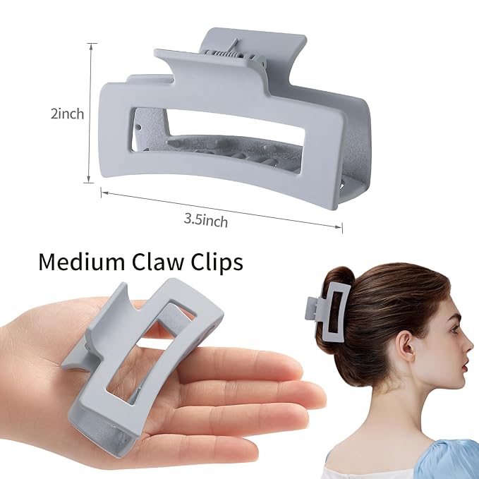 6 Pack Hair Clips, 3.5 Inch Medium Hair Claw Clips for Women and Girls - Grey