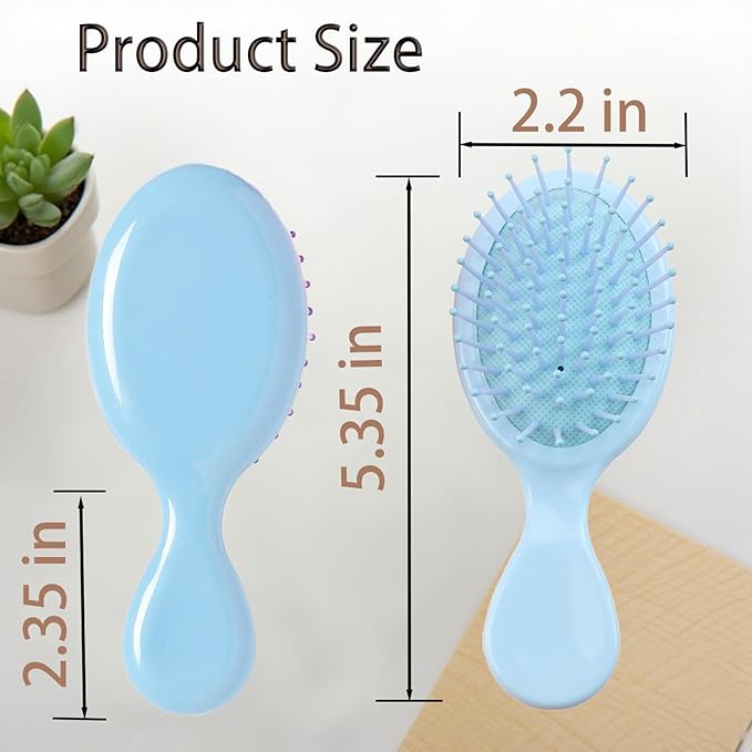 12 pcs Mini Hair Brush,Travel Detangling Brush with Exquisite Packaging Box,Mini Brush for Most Hair Types,Bridesmaid Party Christmas Stockings Filling Wet Hair Brushes (Pink and Blue)