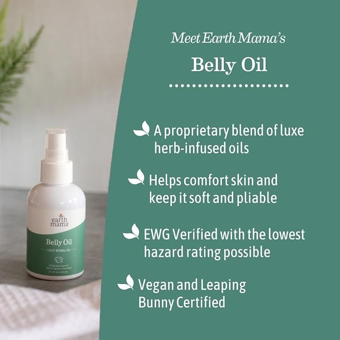 Earth Mama Belly Oil for Dry Skin | Calendula Skin Care Moisturizer Oil to Encourage Natural Elasticity and Help Prevent Stretch Marks During Pregnancy and Postpartum, 4-Fluid Ounce (3-Pack)