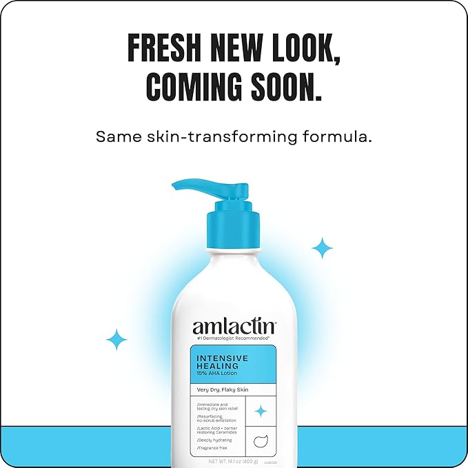 AmLactin Intensive Healing Body Lotion - Therapeutic Lotion for Extremely Dry Skin - No-Scrub Exfoliator and Moisturizer with 15% Lactic Acid AHA and Ceramides, 14.1 oz (Packaging May Vary)