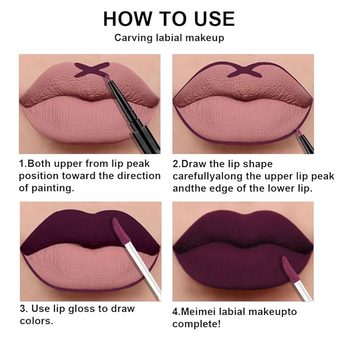 evpct 3Pcs Dark Plum Purple Rose Dark red Matte Lip Liner Pencil and Liquid Lipstick Sets for Women Long Lasting Waterproof, 24 Hour Lipstick Lip Stick/Gloss Set labiales mate 24 horas originales, 01