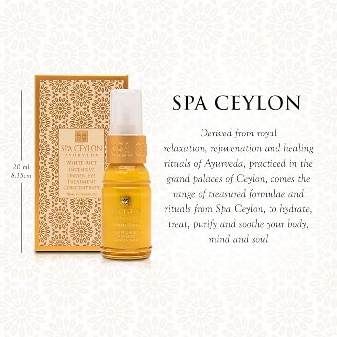 SPA CEYLON White Rice Intensive Under Eye Treatment Concentrate | Dark Circles Under Eye Treatment | Reduces Appearance of Wrinkles and Fine Lines | Hydrating | 20 ml