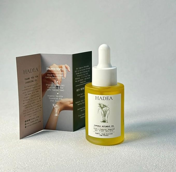 HADEA Cyperus Rotundus Oil to Reduce Hair Growth 100% Organic High-Potency Steam Distilled Cyprus Nutgrass Cypress Inhibitor | Cypress Rotundus Oil For Pcos, Hirsutism, Any Unwanted Hair 30ml