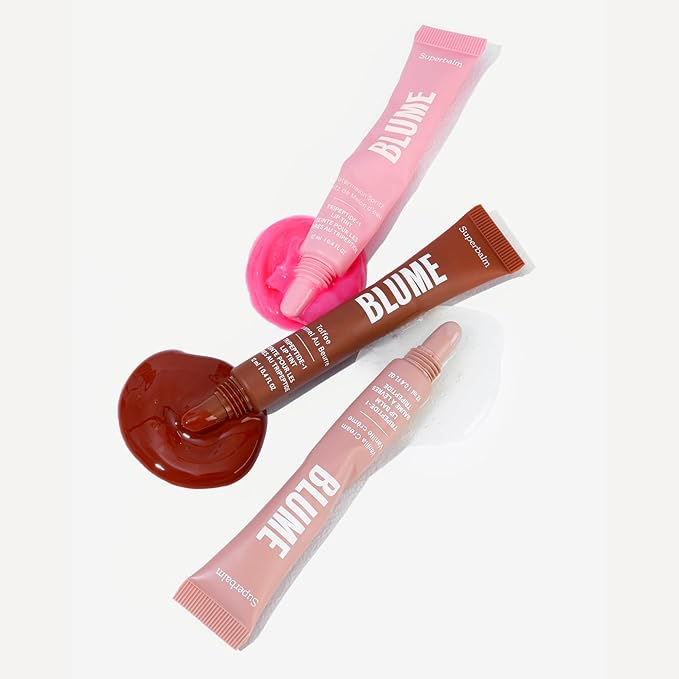 Blume Tri-Peptide Bubblegum Pink Tinted Lip Balm - Superbalm Lip Moisturizer with Shea Butter and Squalane to Deeply Hydrate & Heal Dry, Cracked Lips - Cruelty Free & Vegan Lip Plumper (0.4 Fl Oz)