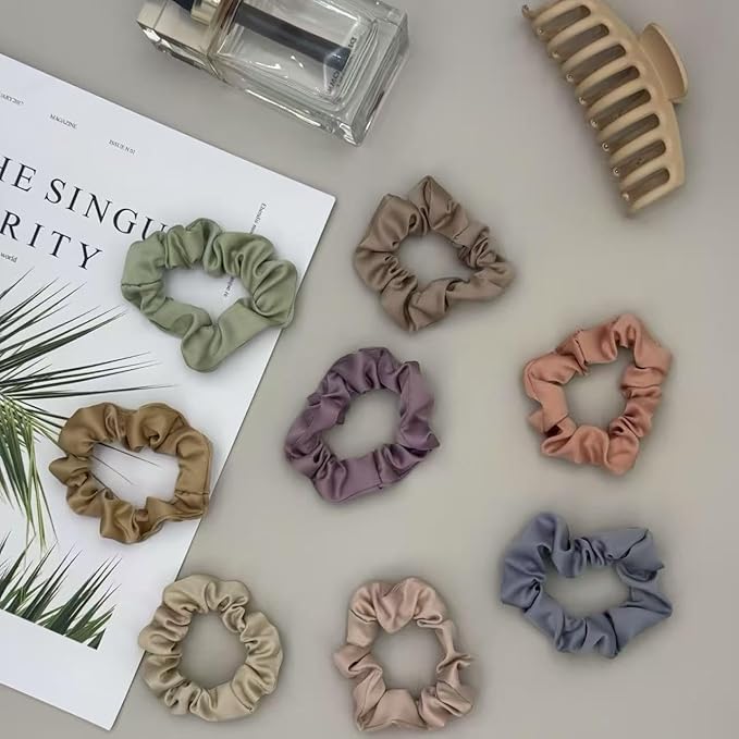 8 Pcs Small Satin Scrunchies for Women, No Damage No Crease Hair Ties for All Hair Types and Textures, Thin Hair Elastic Bands Ponytail Holders for Girls Hair Accessories (Multicolor)