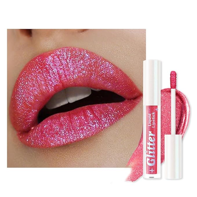 AMY'S DIARY Glitter Liquid Lipstick, Shimmer Metallic Lip Gloss, Long-Lasting Waterproof Lip Color, High Shine Sparkle Makeup,Lip makeup for woman (Fuchsia Shine 4#)