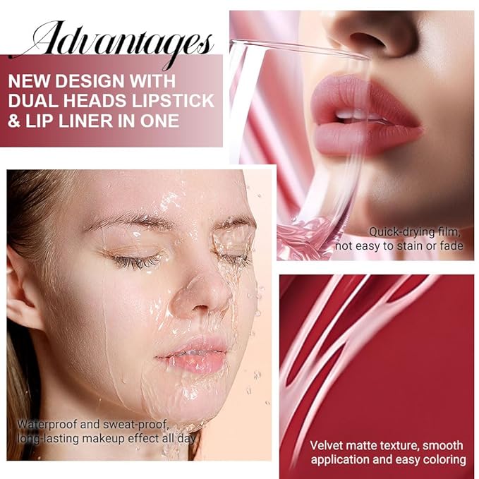 evpct 1Pcs Dark Oxblood Red Matte Lip Liner and Liquid Lipstick Stain Makeup Set for women, Red Long Lasting Smudge Proof Lipstick labiales matte mate larga duracion listip 24 hours originales, 30#