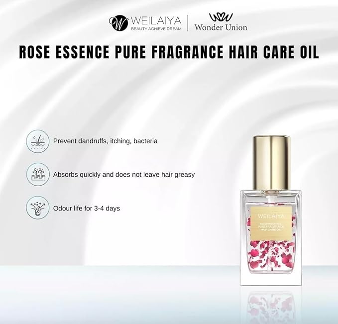 Weilaiya Damask Rose Essence Pure Fragrance Hair Care Oil – 1.41 fl oz – Nourishing Oil for Dry, Damaged, Frizzy Hair – Natural Moisturizing & Smoothing Treatment for All Hair Types