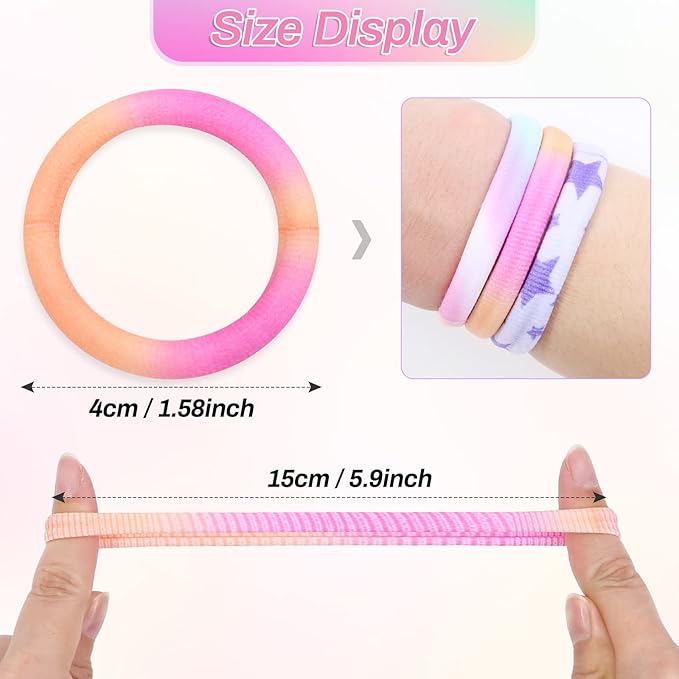 54Pcs Hair Ties for Girls and Women, Nylon Hair Elastics Hair Bands Ponytail Holders Soft Hair Ties No Damage for Girls Thick Straight Curly Hair Multi-colored