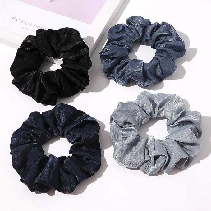 Silk Satin Scrunchies Women Hair Ties - Ivyu Big Scrunchy Ponytail Holder No Crease Hair Bands Soft Elastic No Hurt Your Hair for Vsco Girl Women Blue