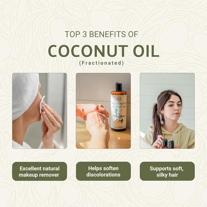 Fractionated Coconut Oil - Sourced Directly from our Farm Partner in the Philippines - Carrier Oil for Diluting Essential Oils, Body, Hair, and Skin Moisturizer - (32oz)