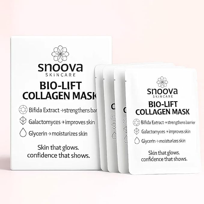 Snoova Bio-Lift Collagen Jelly Mask – White 2-Piece Hydrogel Sheet Mask for Hydrating, Firming & Barrier Support (4 Pack) (White Collagen)