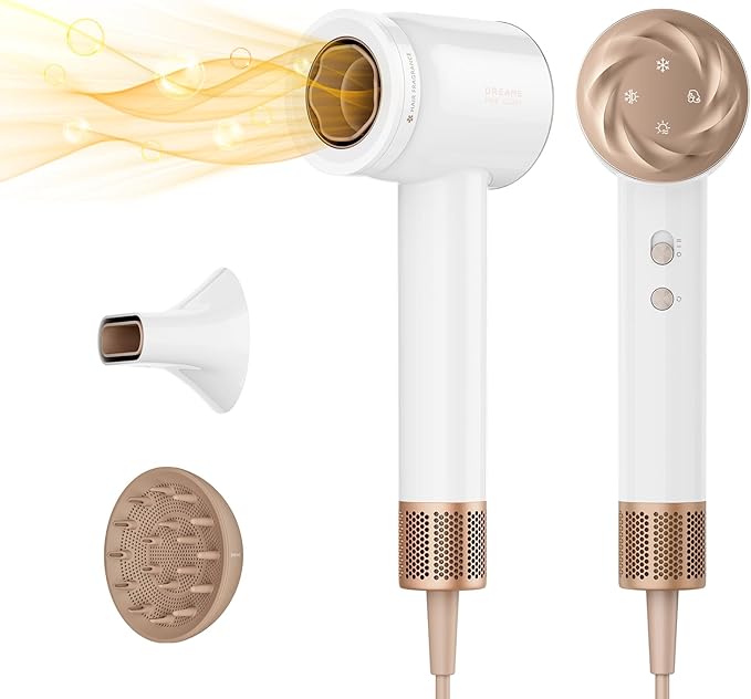 Dreame Glory Mix High-Speed Hair Dryer, Dual Voltage, 3 Magnetic Nozzles, Perfume Infusion, Customized Fragrant Drying, NTC Control, 300M Negative lons, 110,000RPM Motor, 336g Lightweight, White