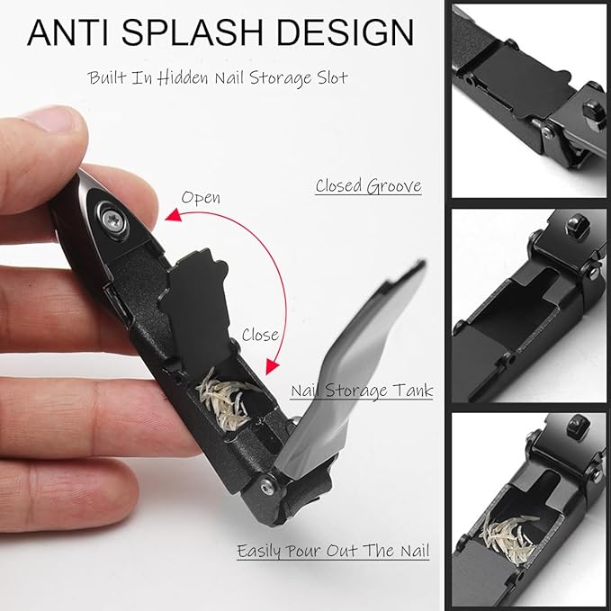 Nail Clippers for Men with Catcher, Heavy Duty Razor-Sharp Self-Collecting Nail Cutter, Ergonomic Lever for Fingernails & Toenails, Ideal Gift for Men & Grooming Gifts (Black)