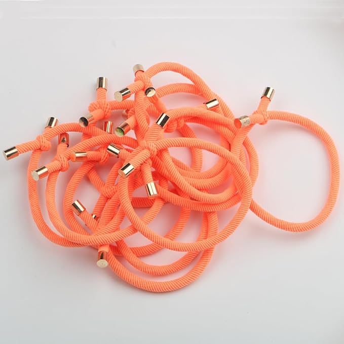 14PCS Hair Tie Elastics Knotted Hair Ties Ponytail Holders for Women Girls Elastic Hair Rubber Bands for Thin Thick Wavy Curly Straight Long Hair (Neon Orange)