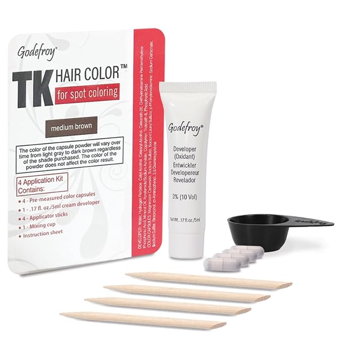 Godefroy Hair Color Kit for Spot Coloring Great For Small Areas Covers Up Gray Hairs Assorted Colors Available 4 Applicaion Kit, Medium Brown, 1 Count