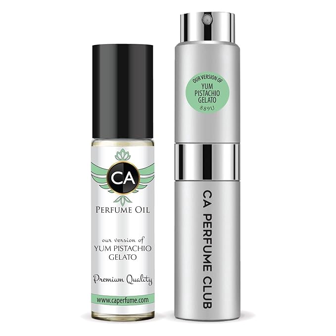 CA Perfume Duo Impression of Yum Pistachio Gelato For Women And Men Perfume Layering Set Long Lasting Travel Size EDP + Body Oil Roll-On Bottle 0.27 Fl Oz+0.33 Fl Oz