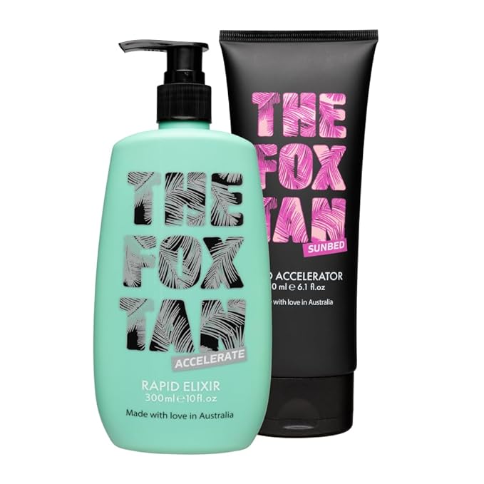 The Fox Tan Dynamic Duo Pack For Darker & Faster Tans, Creates A Flawless & Long-Lasting Tan, Vegan & Cruelty Free, 300mL + 180mL (2 Products)