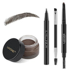 LAVONE Eyebrow Stamp Pencil Kit for Eyebrows, Makeup Brow Stamp Trio Kit with Waterproof Eyebrow Pencil, Eyeliner, Eyebrow Pomade, and Dual-ended Eyebrow Brush - Black Brown