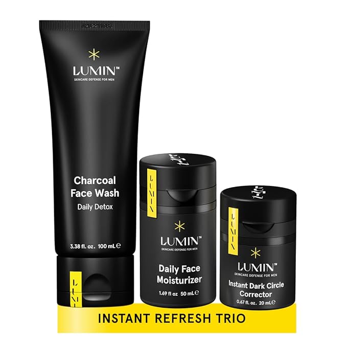 Lumin Skin Care Set Routine for Men - Burnout Buster Trio - Men's Facial Care Kit, Men's Skincare Routine For Dry Skin & Dark Circles, 2 Month Supply