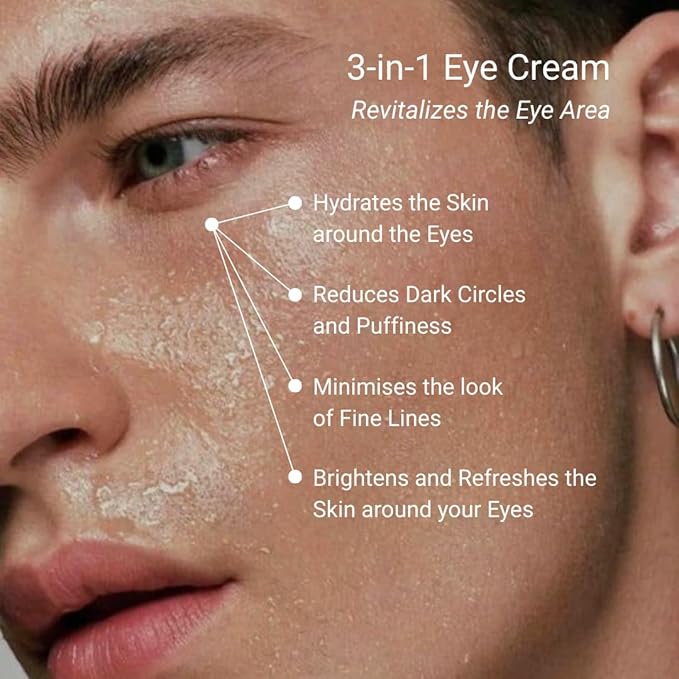 THAROS 3-in-1 Multi-Action Eye Cream for Men, Hydrating and Calming, Hyaluronic Acid, 0.5 fl.oz, Vegan. All Skin Types