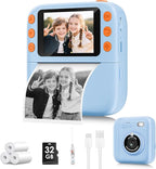 Instant Print Camera for Kids, Christmas Birthday Gifts for Girls Boys, 1080P Instant Digital Print Cameras for Toddler,Portable Toy for 4 5 6 7 8 9 10 Year Old Girl with 32GB SD Card，Light Blue