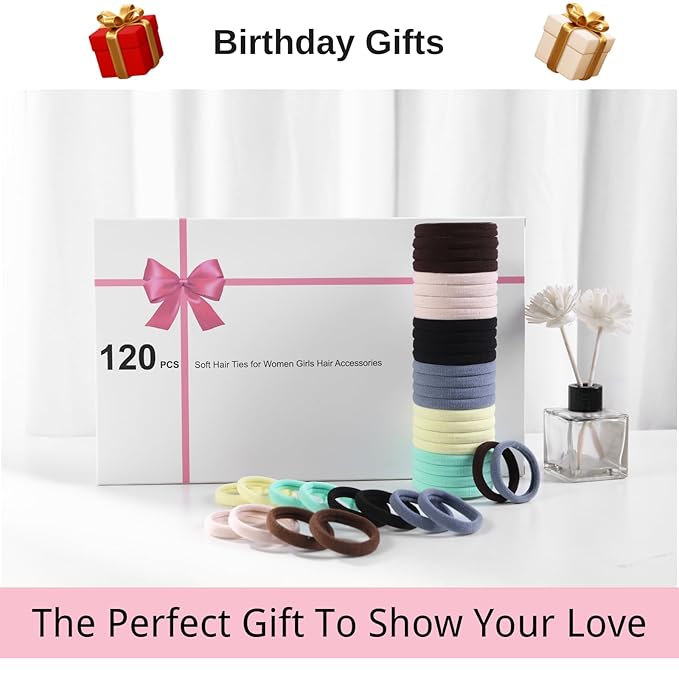 LuSeren 120 Pcs No Damage Thick Hair Ties, Large Soft Seamless Nylon Cloth Hair Elastics for Women - Neutrals 5