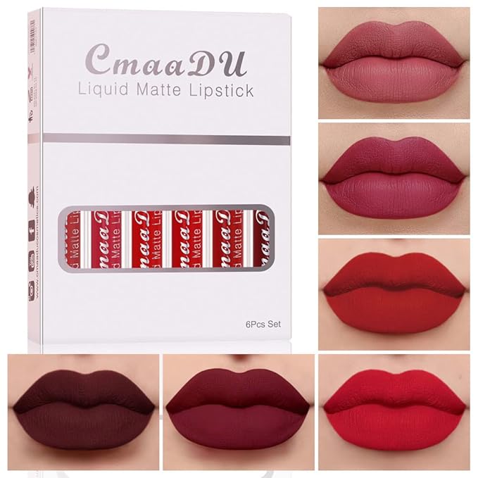 evpct 6Pcs Liquid Matte Lipstick Lipgloss Set for Women Dark Deep Bright Ruby Blood Brick Plum Mauve Rose Red labiales mate 24 horas originale matte larga duracion 24 Hour Lipstick Long Lasting