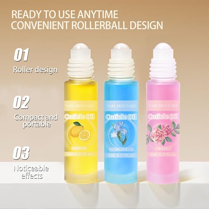 2pcs Cuticle Oil Roller Nourishing Cuticle Oil for Nails Hydrating and Cuticles Moisturizing Nail Care Products(Lemon & Rose)