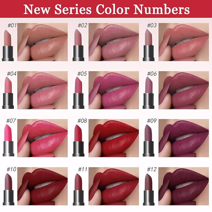 evpct 6Pcs Pink Dark Ruby Wine Red Plum Purple Matte Lipstick Sets for Women Velvet Lipstick Long Lasting Waterproof 24 Hours Lip Stick Stain Makeup Gift Set labiales mate 24 horas originales B