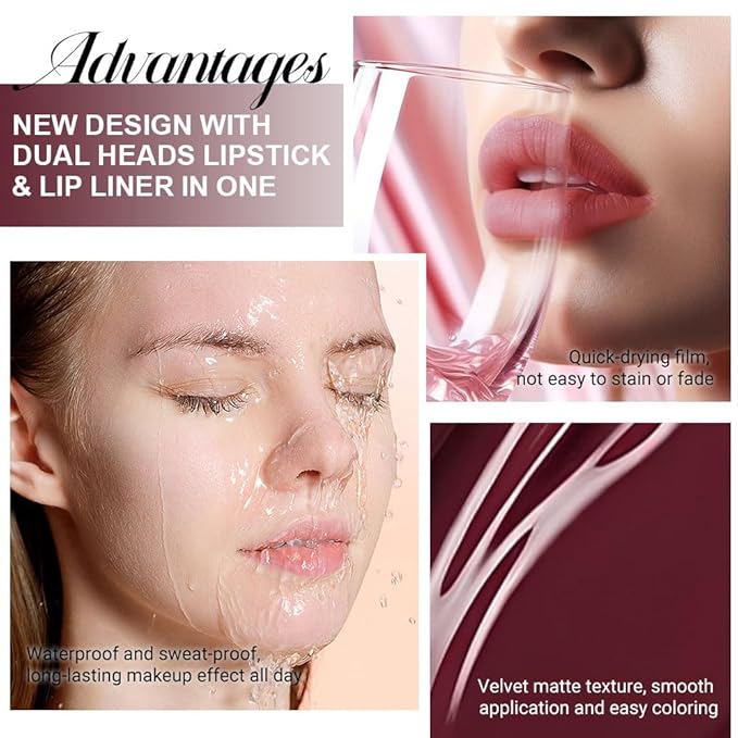 evpct 1Pcs Dark Oxblood Red Matte Lip Liner and Liquid Lipstick Stain Makeup Set for women, Red Long Lasting Smudge Proof vampire makeup Lipstick labiales matte mate larga duracion listip 24 hours