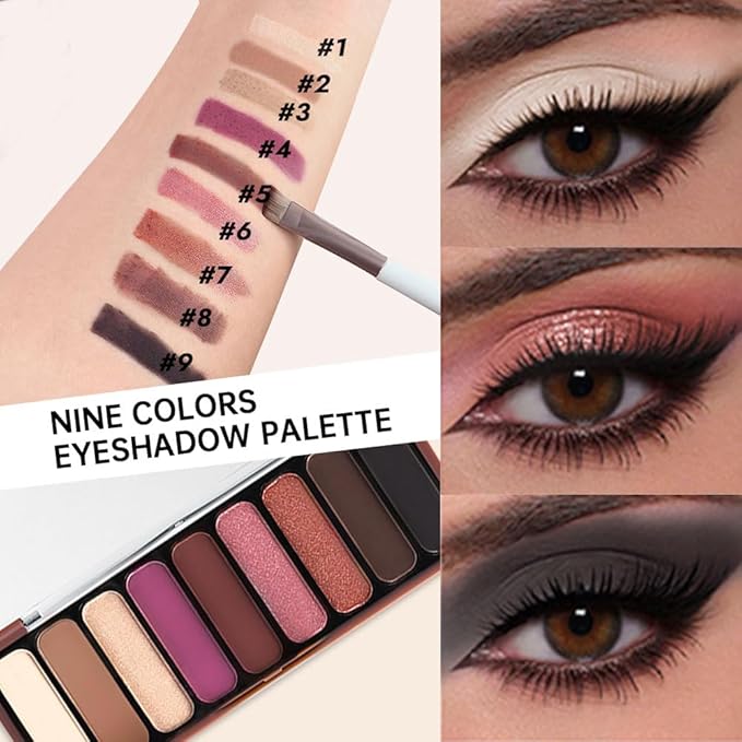 Rose Mauve Brown Eyeshadow Palette – 9 Matte & Shimmer Shades in Orchid Mauve, Berry Brown, Rose Pink & Copper – High Pigment, Blendable, Long-Lasting Natural to Glam Smokey Eye Looks