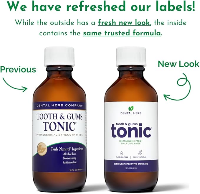Tooth & Gums Tonic Herbal Oral Rinse with Essential Oils | Alcohol-Free, Fluoride-Free Mouthwash | Plant-Based Oral Care | Soothe Gums & Freshen Breath Naturally | by Dental Herb Company | (2) 18 oz.
