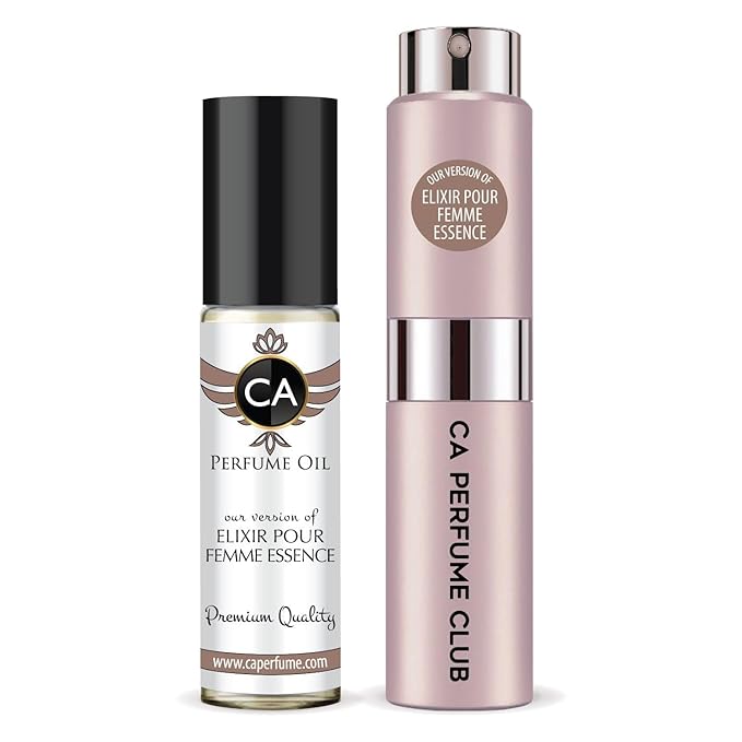 CA Perfume Duo Impression of Elixir Pour Femme Essence For Women Perfume Layering Set Long Lasting Travel Size EDP + Body Oil Roll-On Bottle 0.27 Fl Oz+0.33 Fl Oz