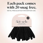 Kitsch Black Hair Ties No Damage - Strong, Stretchy Hair Bands | Soft Nylon Ponytail Holders, Snag-Free Rubber Bands, Perfect for Updos & Braids | Ideal Gifts for Women - Black, 20pcs