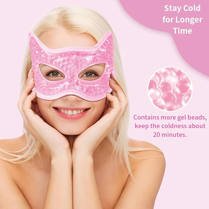 Cooling & Heating Eye Mask - Hot/Cold Use for Puffy Eyes, Headaches, Migraines, Sinus & Dark Circles (2 Packs Pink)