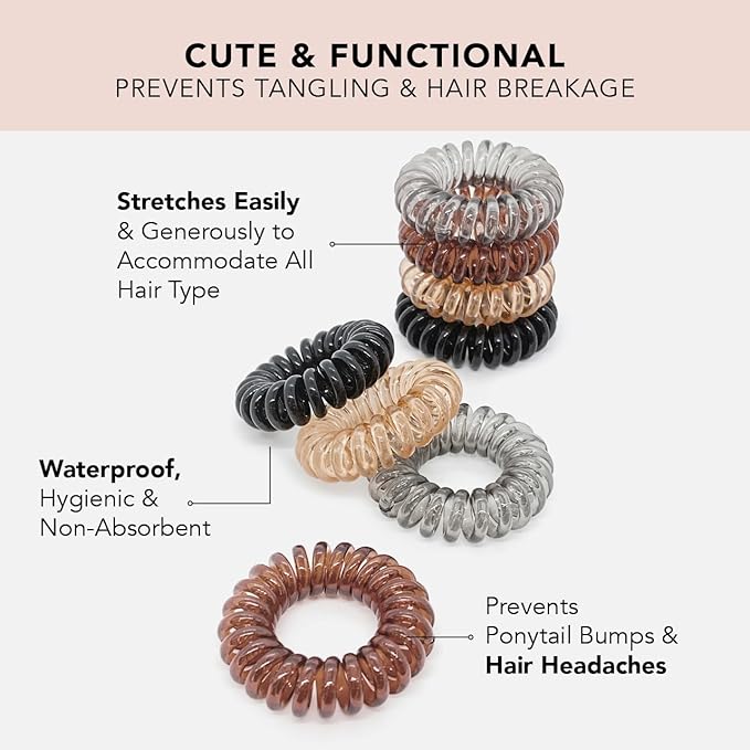 Kitsch Spiral Hair Ties for Women - Creaseless and Dent-free Coil Hair Ties No Damage, Phone Cord Coils | Made of Flexible and Durable Plastic | Ideal Gifts for Women - 4pcs (Brunette)