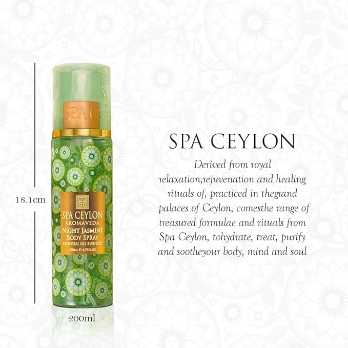 SPA CEYLON Night Jasmine Body Spray, Enchanting Women's Fragrance Mist with Essential Oil, Romantic All-Day Scent, 200 ml