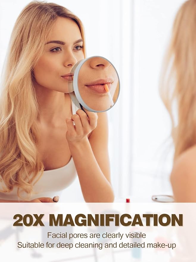 20X Magnifying Mirror with 2 Suction Cups, 3.5 inches Magnified Makeup Mirror and Slant Tweezers,Grey,1PC