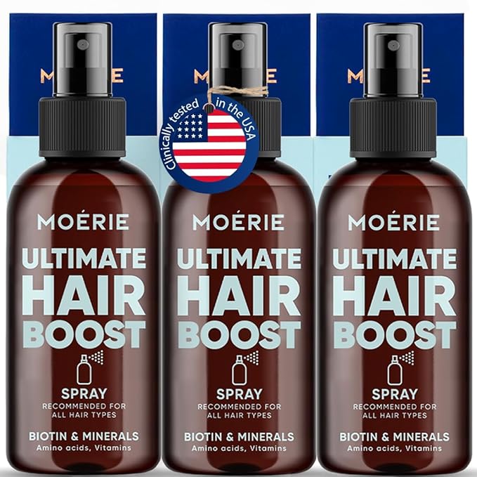 Moerie Ultimate Hair Boost Spray Designed to Strengthen Hair & Restore Scalp Health - 100% Natural Hair Serum for Hair Boost with over 100 Minerals, Vitamins & Amino acids - Fresh Scent - Triple Set