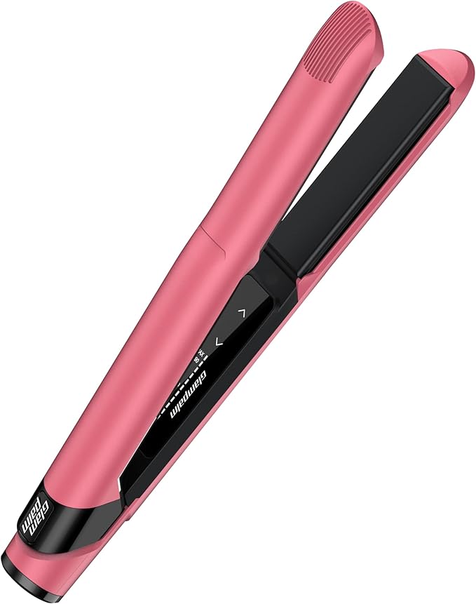 GLAMPALM Hair Straightener 1" Ceramic Flat Iron Infused with Vita C, Korea's No.1 Professional Salon Tool, 3D Swivel Cord & Dual Voltage, Digital LED(210°–450°), 20s Fast Heat-Up, Blush Pink (GP201T)