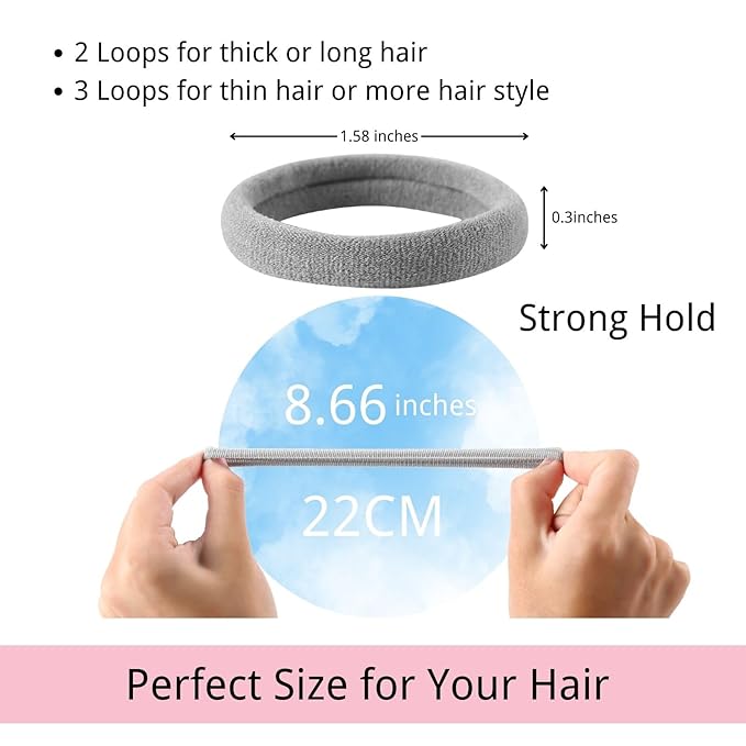 LuSeren 120 Pcs No Damage Hair Ties for Thick Hair, Large Soft Seamless Nylon Hair Elastics for Women, Ponytail Holders, Hair Accessories – Light Grey and Grey Color